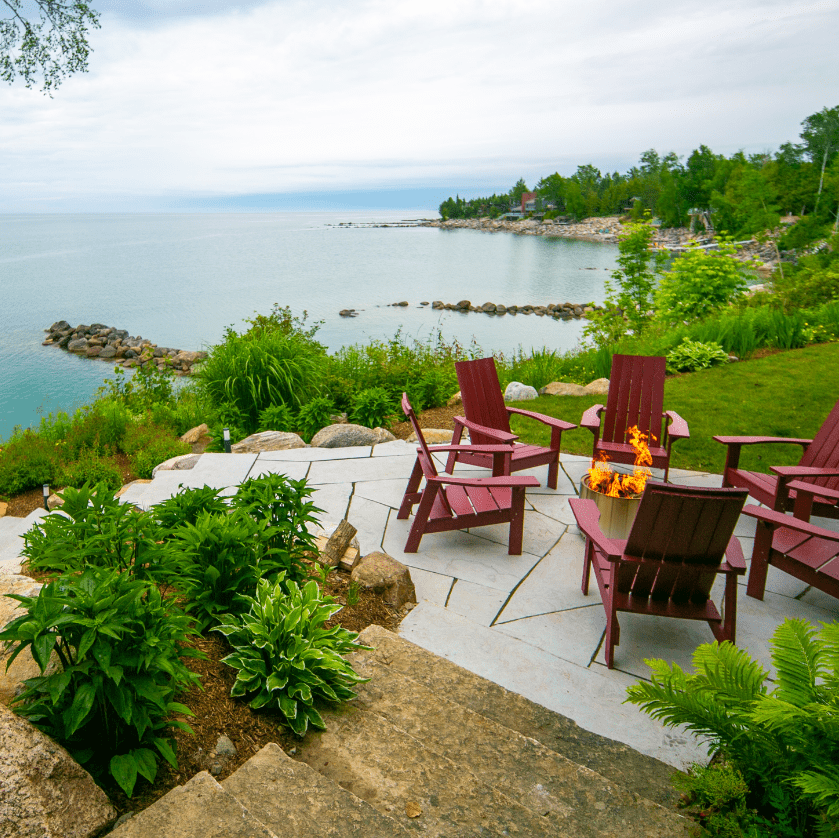 A firepit by a waterfront